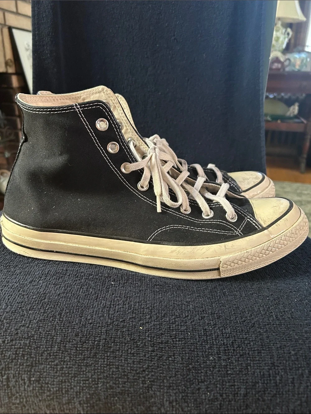 Chuck Taylor Converse All Star 70 Canvas Black High Top Sneakers w White Toe Cap